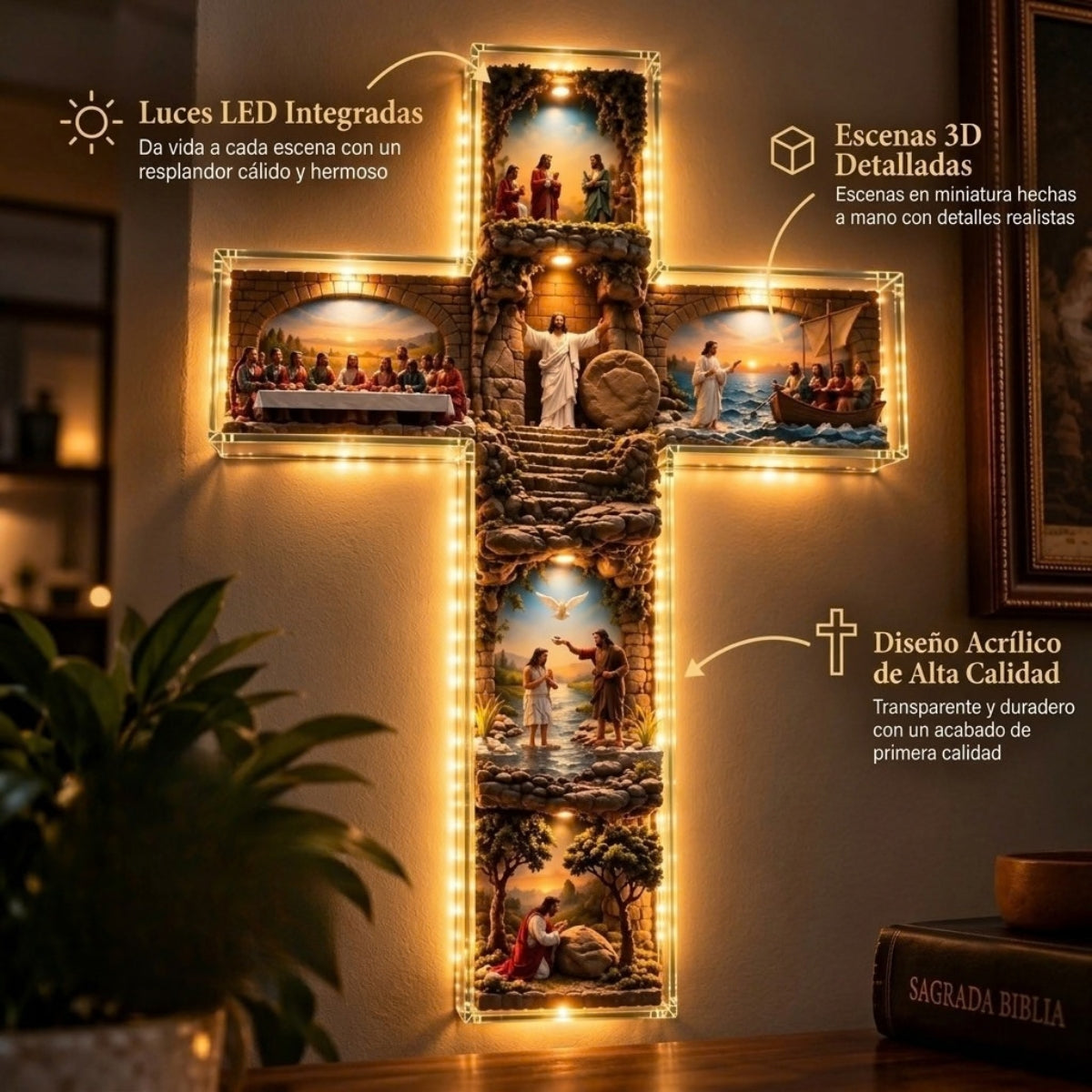 Camino de Luz - Cruz Iluminada con las Escenas de la Vida de Cristo