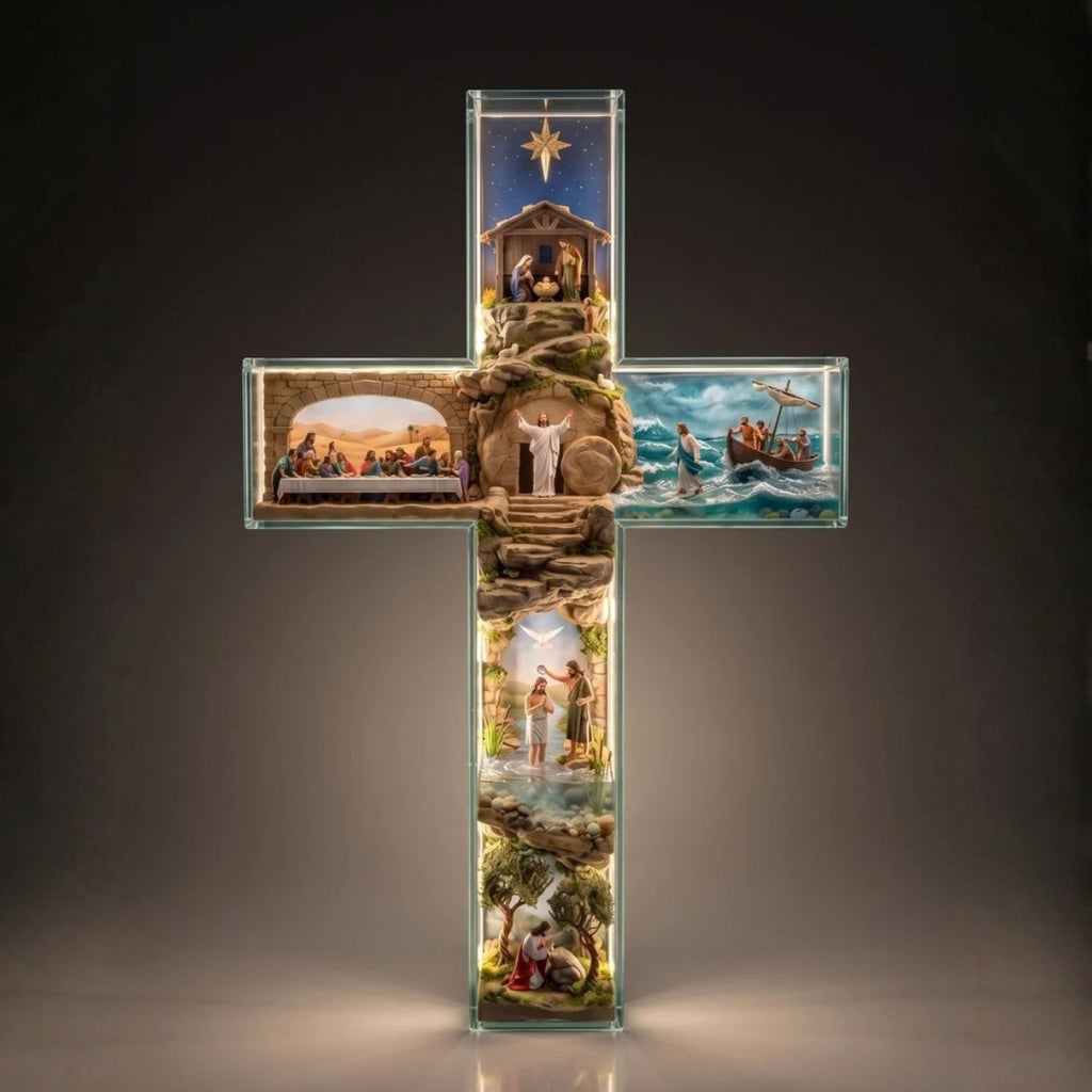 Camino de Luz - Cruz Iluminada con Escenas de la Vida de Cristo